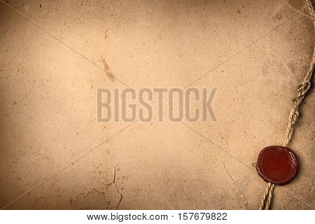 Old blank paper with wax seal and rope