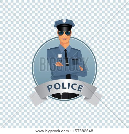 Round Icon On White Background With Policeman