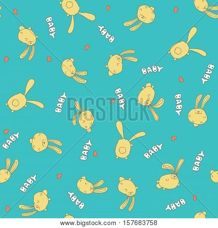 Seamless Cyan Pattern With Cute Rabbits