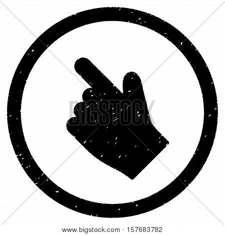 Index Finger Left Up Direction rubber seal stamp watermark. Icon vector symbol with grunge design and corrosion texture. Scratched black ink sign on a white background.