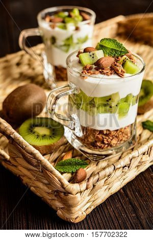 Yoghurt With Baked Muesli, Kiwi And Almond