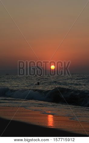 Sunset and sea! Beautiful Crete island!  Travel and tourism!