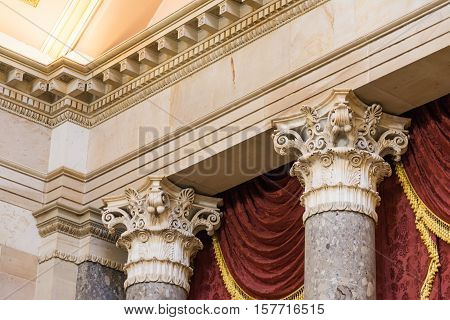 Closeup Decorative Collumns Ornate Detail Architecture Marble Texture Top Style Support Greek