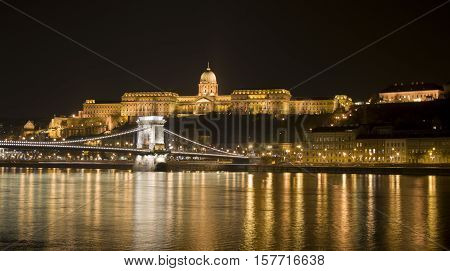 Budapest, the Castle and the Chain Bridge in the night