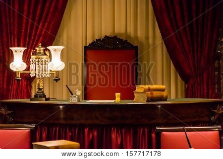 Executive Wooden Chair First Congress Old Vintage Desk Book Stack Desk Curtains