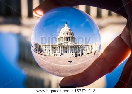 Washington Dc Capitol Building Through Glass Sphere Perpsective