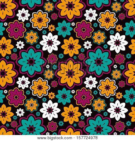 Beautiful abstract pattern. Lace. Seamless pattern. Flowers. Bright buds, leaves, flowers. Flowers for greeting cards, posters, flyers. Flower shop. Flower circular background. Stylized flowers.