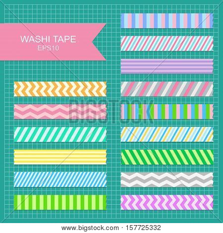 Set of cute colorful striped washi tape strips.