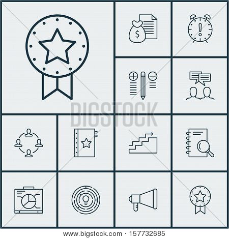 Set Of Project Management Icons On Analysis, Discussion And Decision Making Topics. Editable Vector
