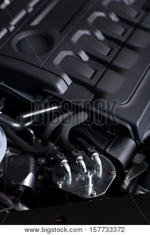 Eveverything in order. Close up of powerful engine of modern car.