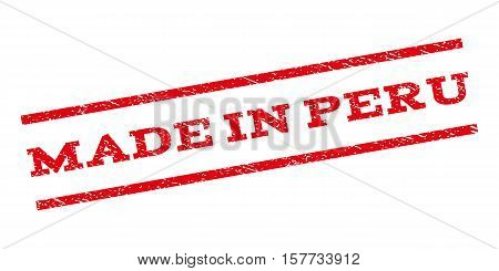 Made In Peru watermark stamp. Text tag between parallel lines with grunge design style. Rubber seal stamp with dust texture. Vector red color ink imprint on a white background.