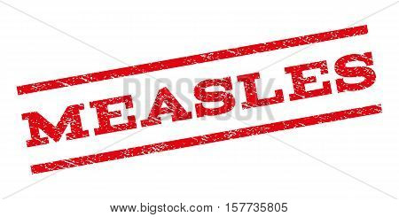 Measles watermark stamp. Text caption between parallel lines with grunge design style. Rubber seal stamp with dust texture. Vector red color ink imprint on a white background.