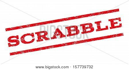 Scrabble watermark stamp. Text tag between parallel lines with grunge design style. Rubber seal stamp with scratched texture. Vector red color ink imprint on a white background.