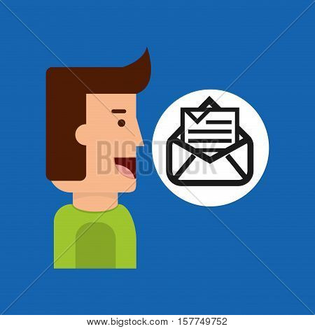 character boy with tablet email newsletter open envelope vector illustration eps 10