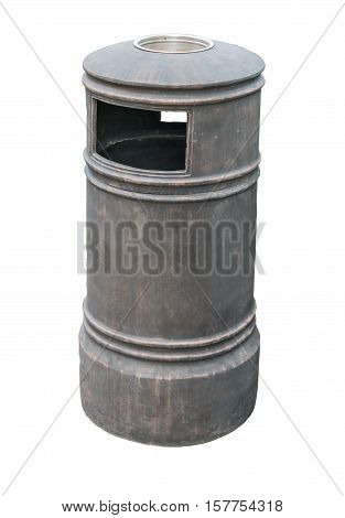 Trash can with ash tray white metal clipping path