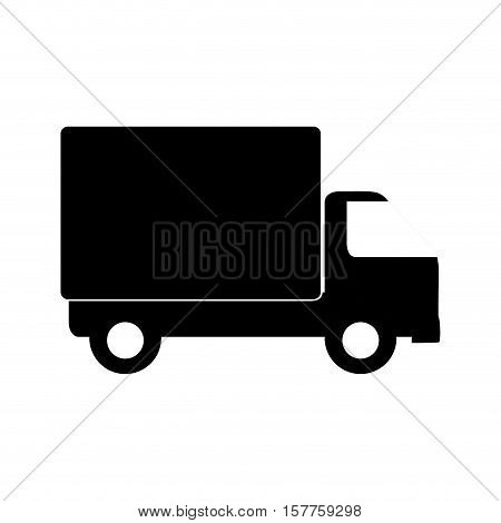 monochrome transport truck with wagon and wheels vector illustration