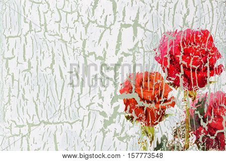 Decoupage cracked textured old wall grounge flower background
