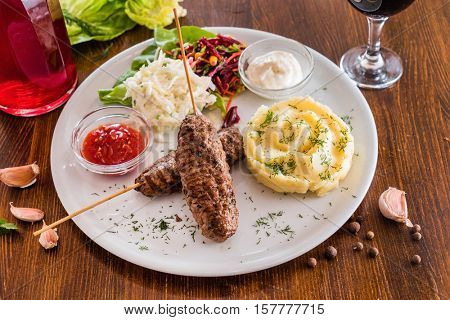 kebab with mashed potatoes