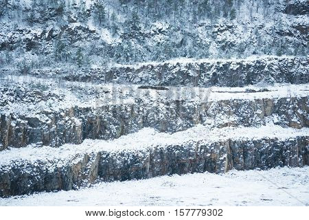 snow-covered slopes of the granite quarry filter natural background