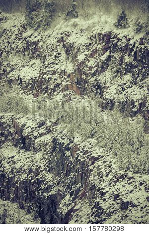snow-covered slopes of the granite quarry filter natural background