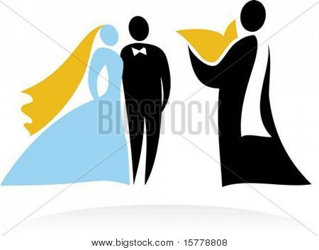 Cérémonie de mariage avec la mariée, le marié et prêtre