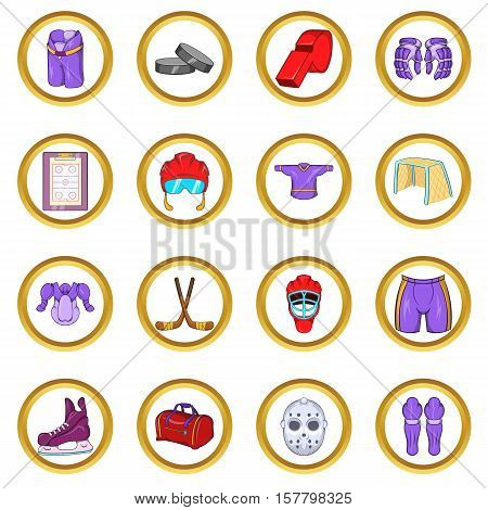 Hockey Icons set in cartoon style isolated on white background