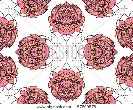 Seamless pattern with pink lotus. Vector element for wraps wallpaper fabric and your creativity. Element for spa yoga studio beauty center