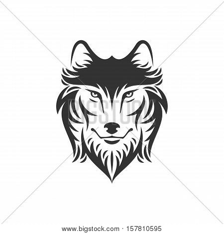 Dog or wolf head logo or icon in one color. Stock vector illustration. Business sign template.