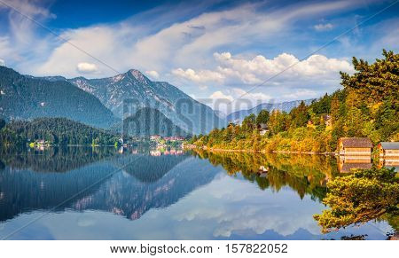 Specular Reflection At The Water Surface Of Blue Mountain In Grundlsee Lake.