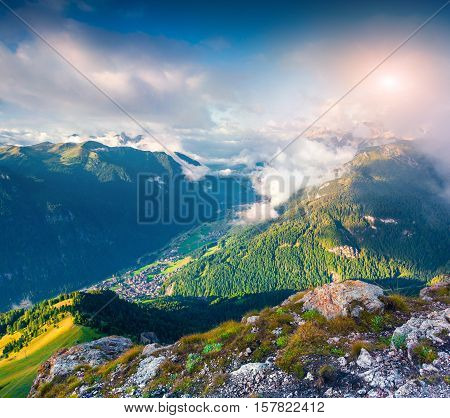 Campitello Di Fassa Village In The Morning Mist