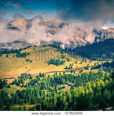 Sunny Summer Scene In Dolomite Alps.