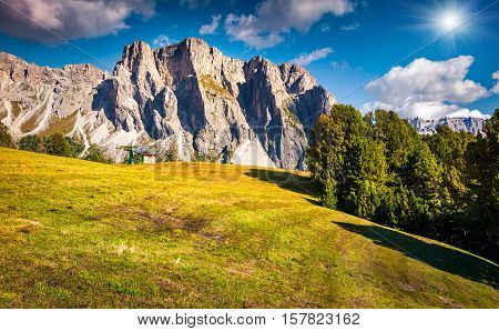 Summer Scene With Pizes De Cir Mountain Range