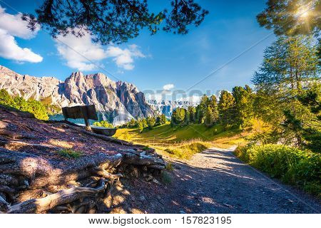 Summer Scene With Pizes De Cir Mountain Range.
