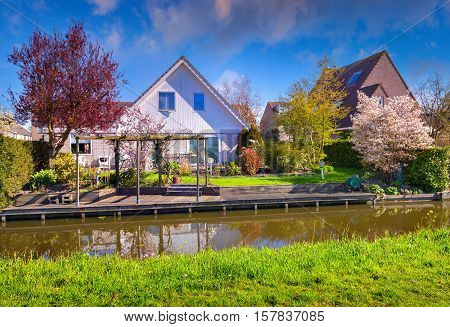 Tipical Dutch Village Zaanstad In Spring Sunny Day