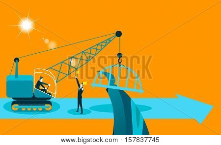 builds a bridge crane. Business concept. Vector illustration