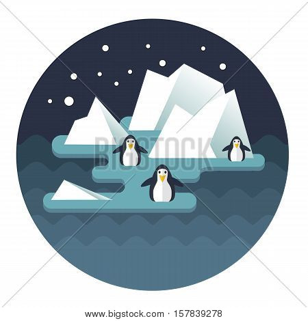 Stock Vector North Pole and penguins on the ice