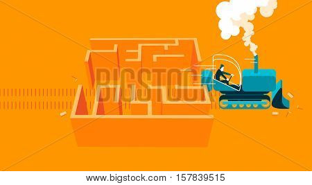 bulldoozer throughout labyrinth. Business concept. vector illustration