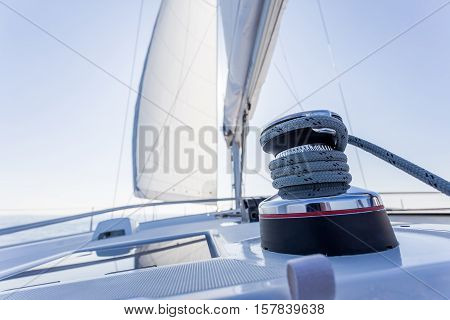 sail vessel surfing through the aegean sea