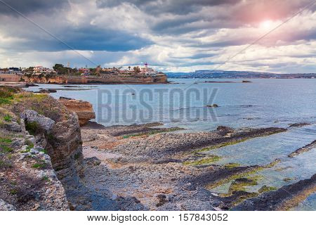 Ancient Siracusa City. View From Area Marina Protetta Del Plemmirio.