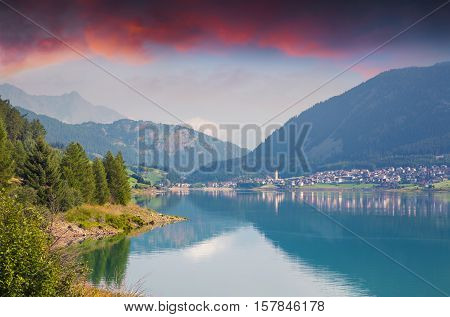 Dramatic Summer Sunset On Resia Lake