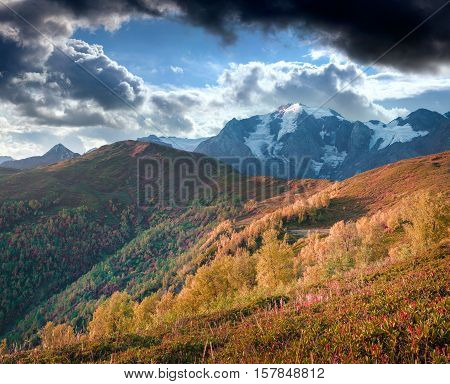 Dramatic Autumn Morning In The Caucasus Mountains.