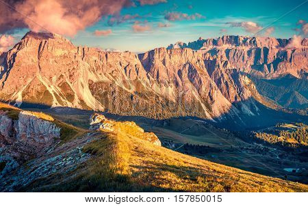 Colorful Autumn Evening On Pizes De Cir Ridge