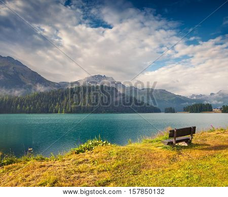 Deep Blue Sky Above Champfer Lake In The Swiss Alps