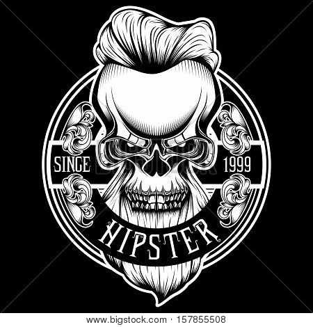Vintage Badge Hipster Beard Skull Urban Tattoo Logo Stamp