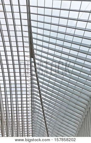 LIEGE BELGIUM - December 2014: Abstract view on the roof of the Liege-Guillemins railway station designed by Santiago Calatrava.