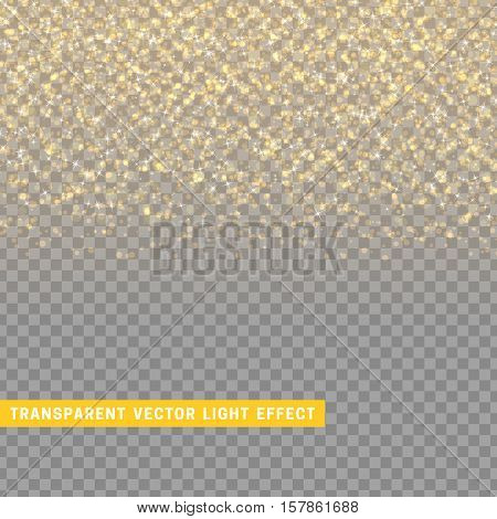 light effect gold texture glowing rain of confetti. Glitter particles shining stars. Christmas background Bright design element. Xmas decoration luxury greeting card