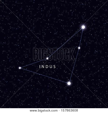 Sky Map with the name of the stars and constellations. Astronomical symbol constellation Indus