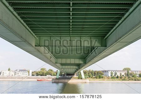 Under the Deutzer Bridge from the Rhine River, Germany