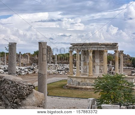 The Temple of Tyche situated in the Turkish town of Side.