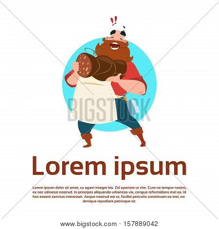 Farmer Hold Wurst Butcher Animal Farm Flat Vector Illustration